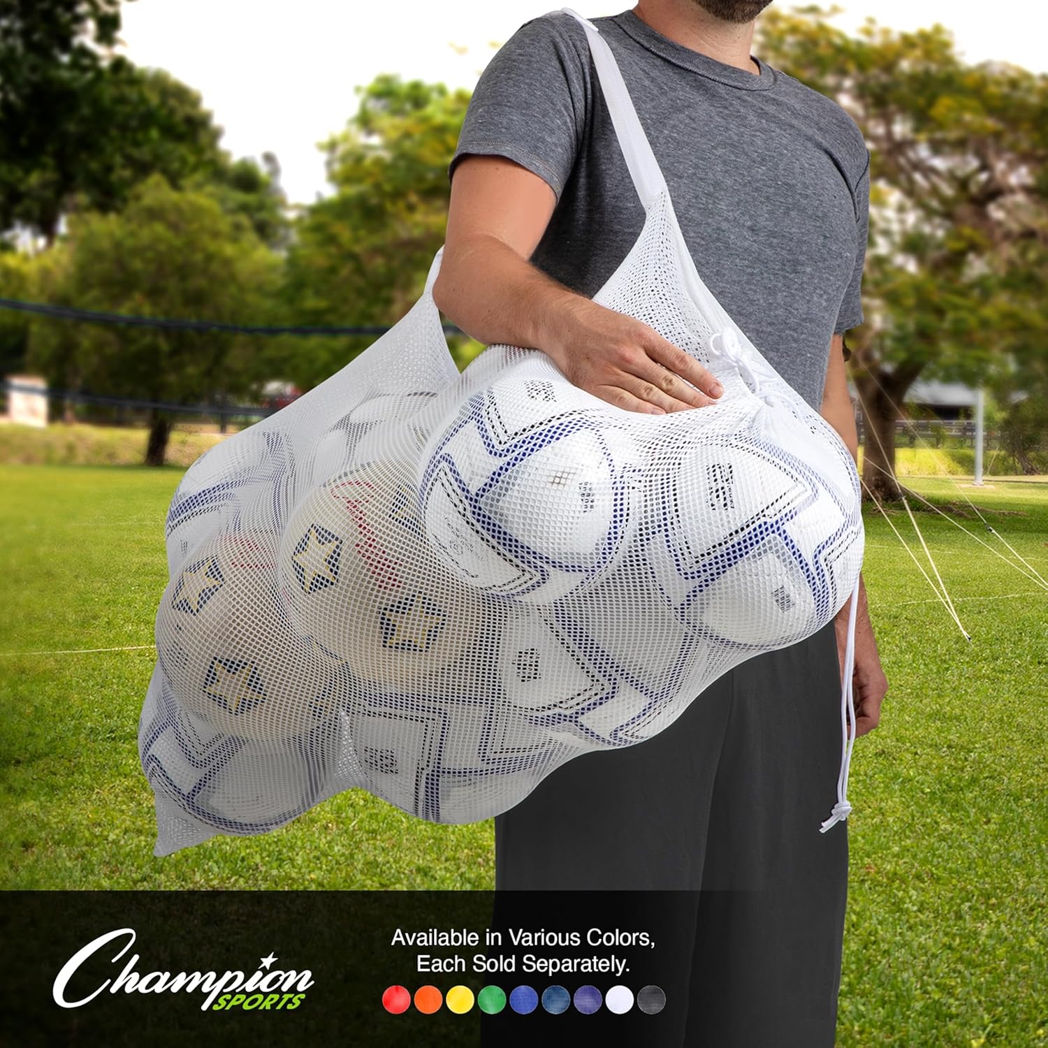 Champion Sports Netztasche für Sportausrüstung, Mehrzweck-Nylon-Kordelzug mit Schloss und ID-Tag für Bälle, Strand, Wäsche 7 914OSNXveQL. AC SL1500 - antaresshop.de